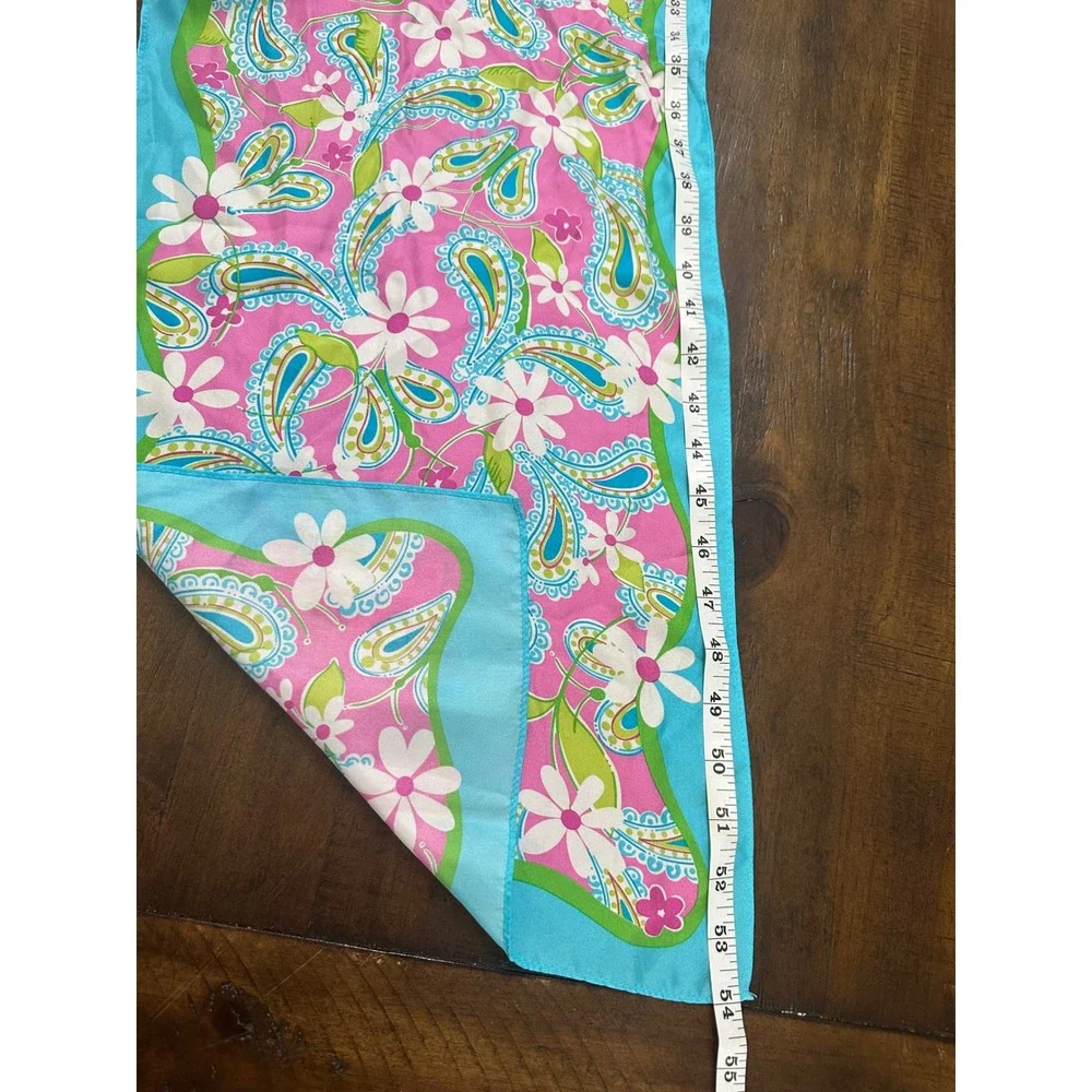 Lilly Pulitzer Pink Blue Paisley Floral Scarf Breast Cancer Awareness‎ Oblong